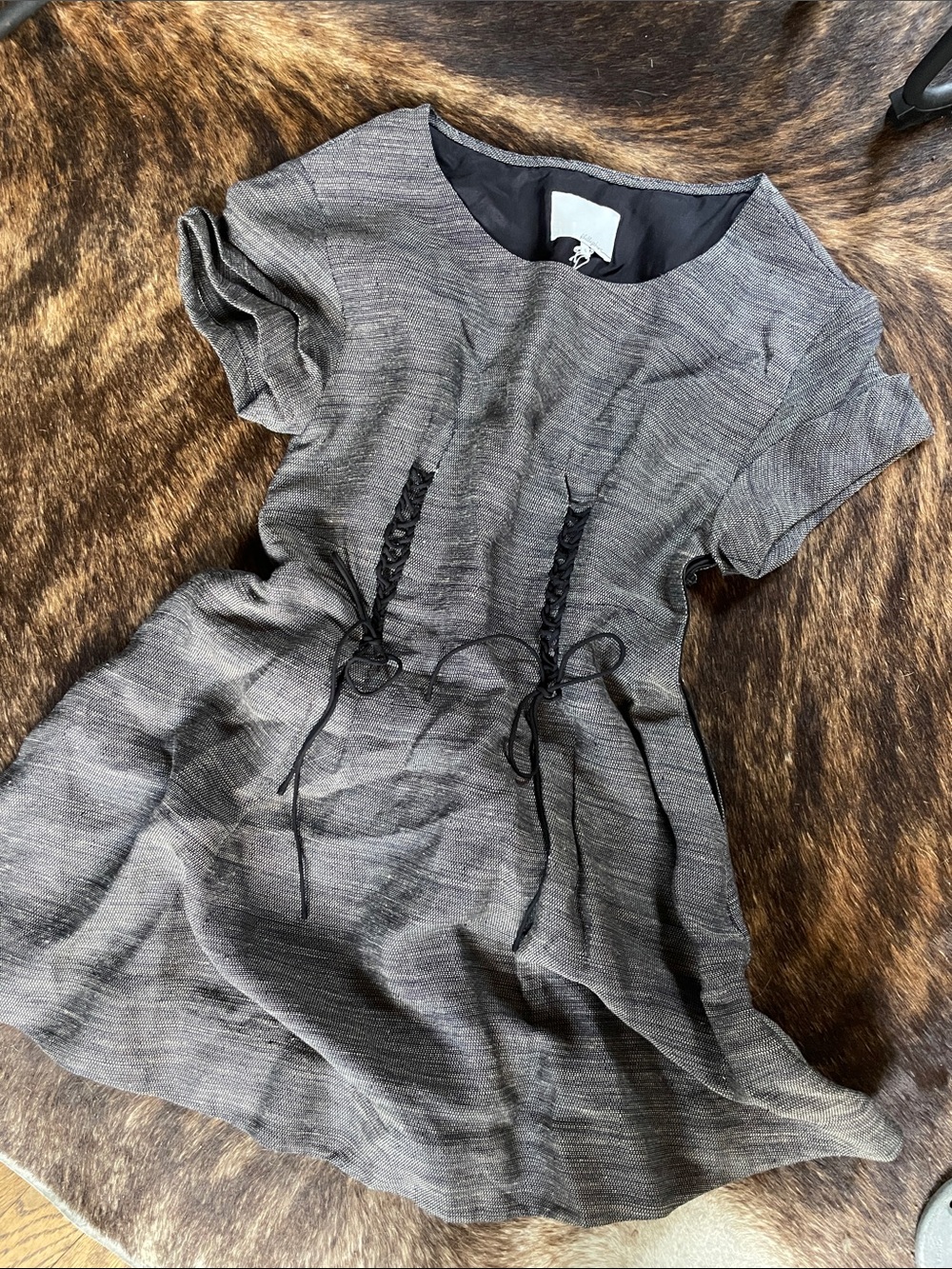 3.1 Phillip Lim Women's Gray Short-Sleeve A-Line Linen Dress with Lace-Up Waist